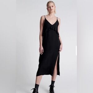 One Teaspoon Black Slip Midi Dress with Side Slit